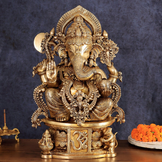 Brass Lord Ganesha large Sculpture - 23" - Budhshiv.com