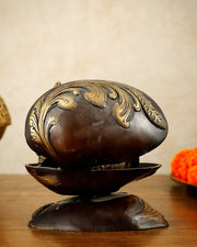 Brass Lord Ganesha Playing Veena Inside Shell – 7” - Budhshiv.com