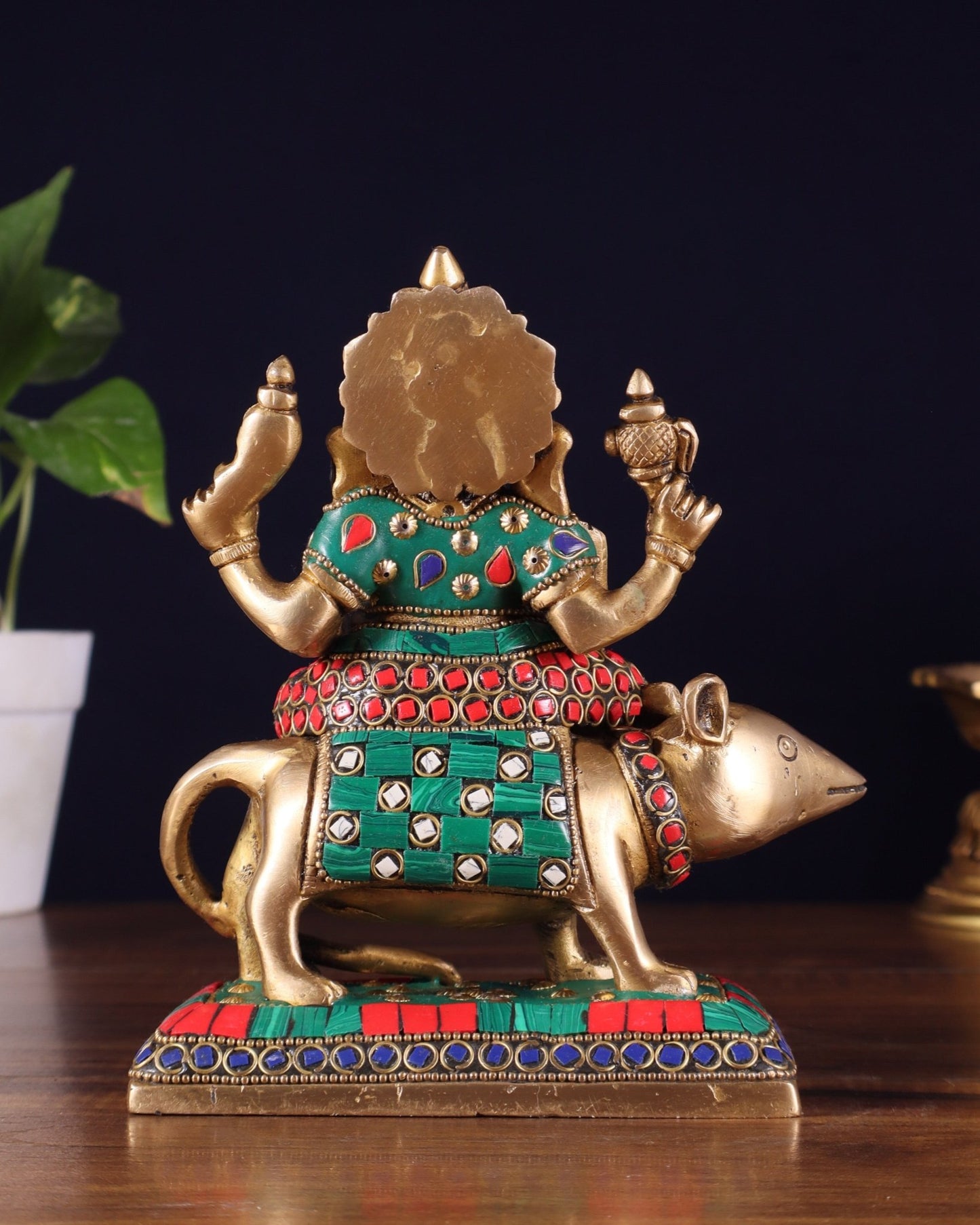 Brass Lord Ganesha Sitting on mooshak Idol | Height 7 inch - Budhshiv.com