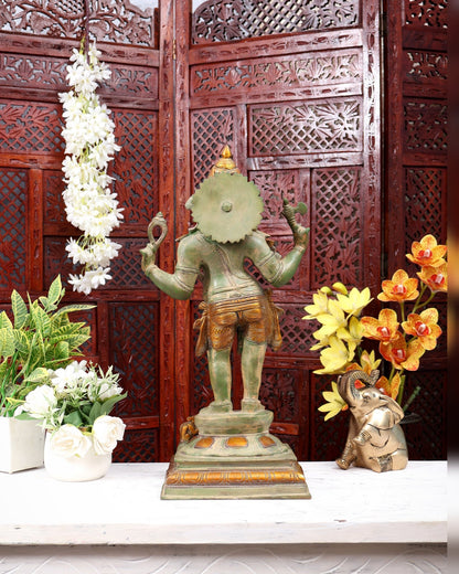 Brass Lord Ganesha standing Statue - 20 Inches | Green patina - Budhshiv.com