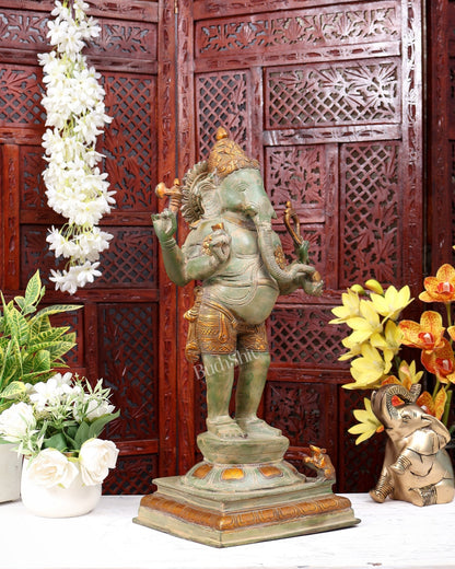 Brass Lord Ganesha standing Statue - 20 Inches | Green patina - Budhshiv.com