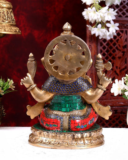 Brass Lord Ganesha Statue - 12.5 Inch Stonework - Budhshiv.com