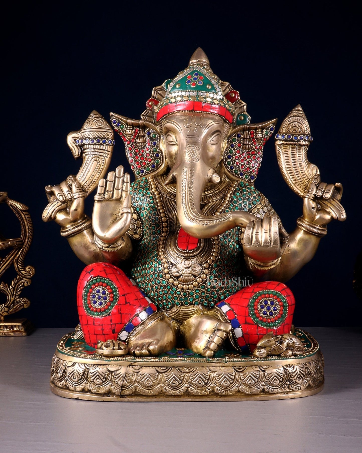 Brass Lord Ganesha Statue 15 inch multicolour - Budhshiv.com