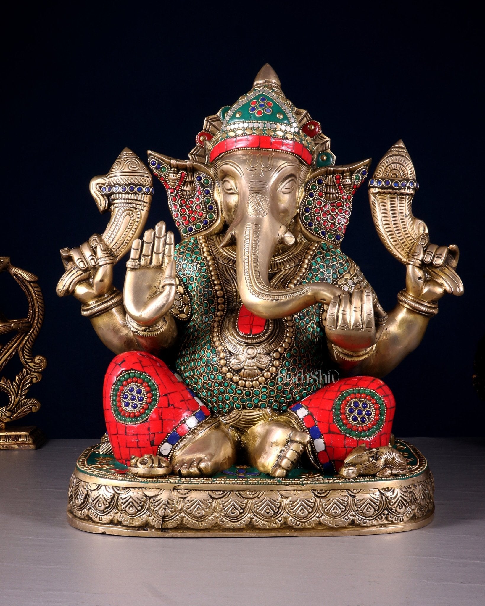 Brass Lord Ganesha Statue 15 inch multicolour - Budhshiv.com