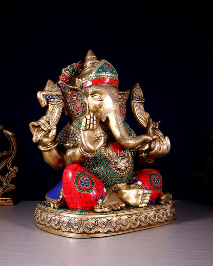 Brass Lord Ganesha Statue 15 inch multicolour - Budhshiv.com