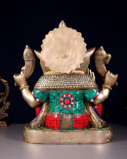Brass Lord Ganesha Statue 15 inch multicolour - Budhshiv.com