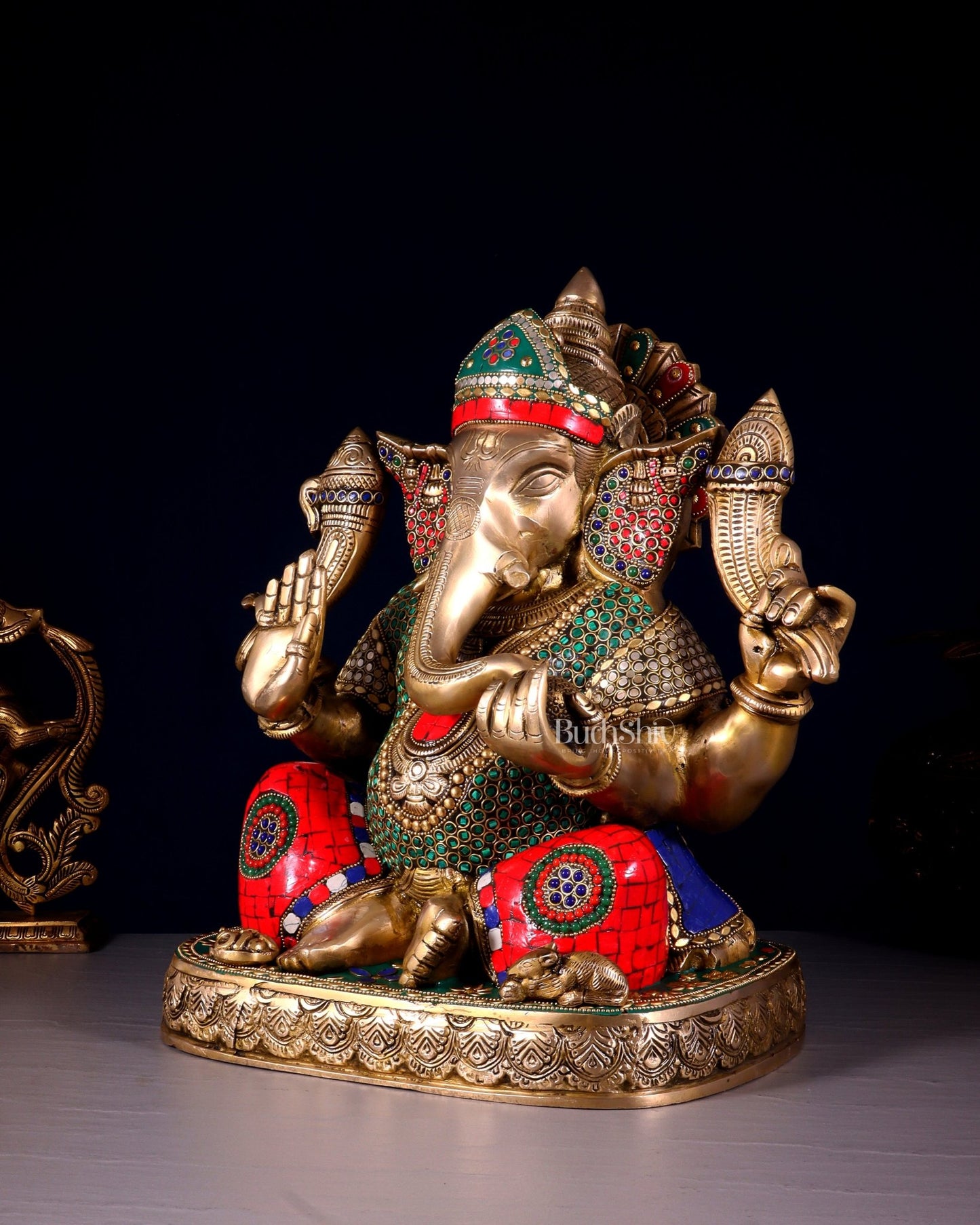 Brass Lord Ganesha Statue 15 inch multicolour - Budhshiv.com