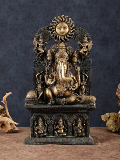 Brass Lord Ganesha Statue – 20" Height, Antique Chola Style, Dual - Tone Finish - Budhshiv.com