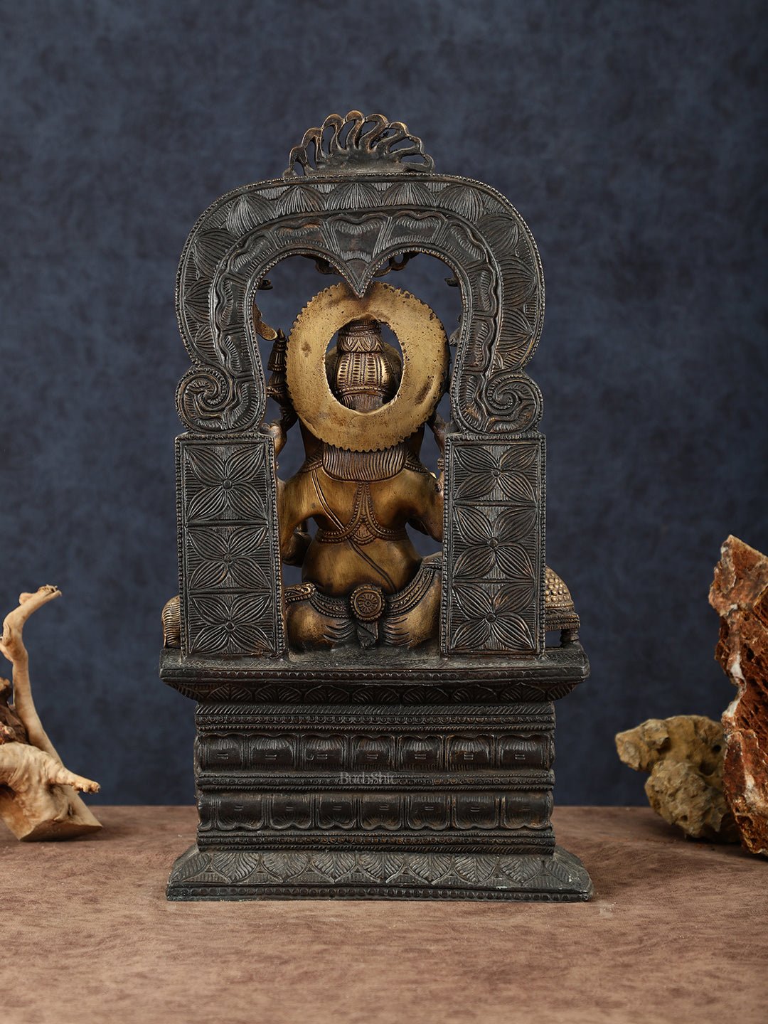 Brass Lord Ganesha Statue – 20" Height, Antique Chola Style, Dual - Tone Finish - Budhshiv.com