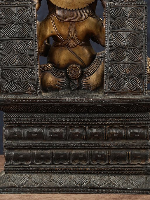Brass Lord Ganesha Statue – 20" Height, Antique Chola Style, Dual - Tone Finish - Budhshiv.com