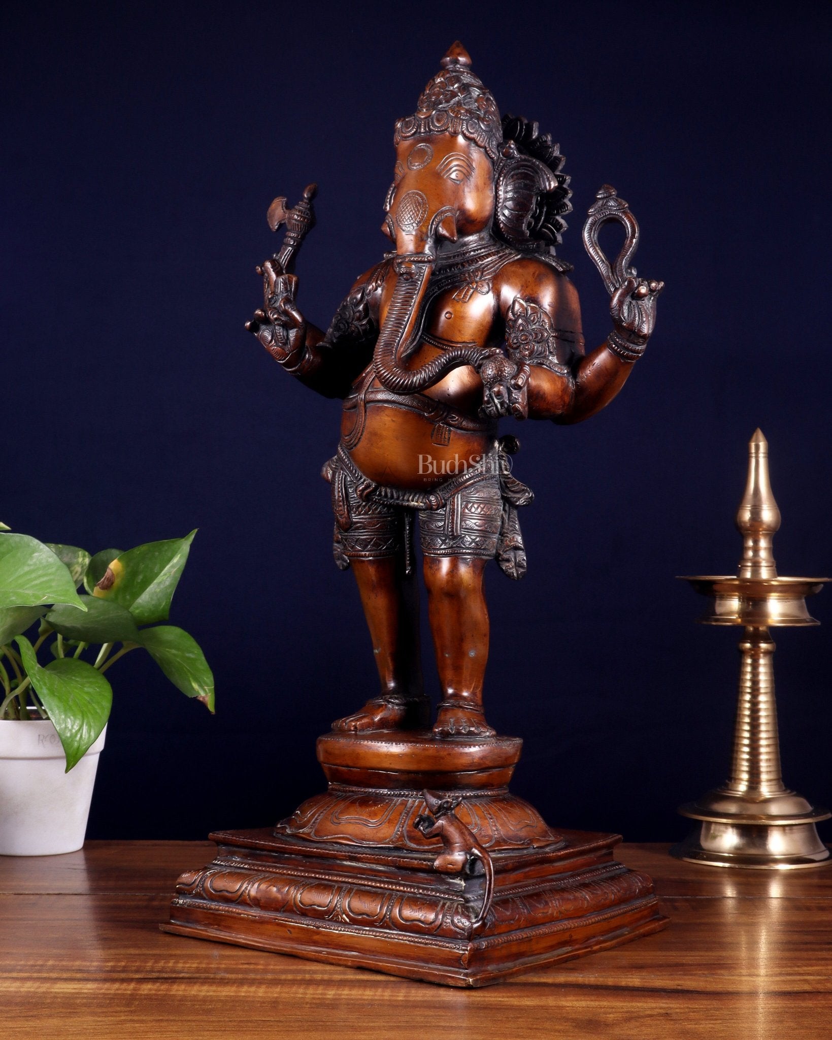 Brass Lord Ganesha Statue - 20 Inches | Antique Bronze Finish - Budhshiv.com