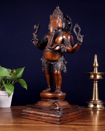 Brass Lord Ganesha Statue - 20 Inches | Antique Bronze Finish - Budhshiv.com