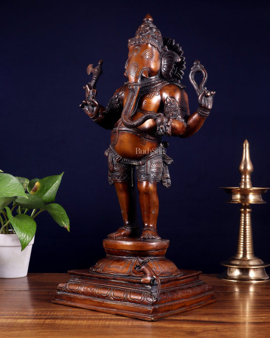 Brass Lord Ganesha Statue - 20 Inches | Antique Bronze Finish - Budhshiv.com