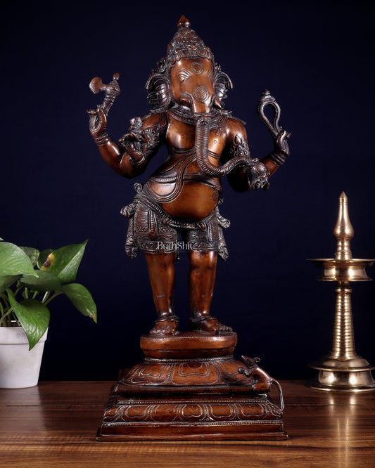 Brass Lord Ganesha Statue - 20 Inches | Antique Bronze Finish - Budhshiv.com