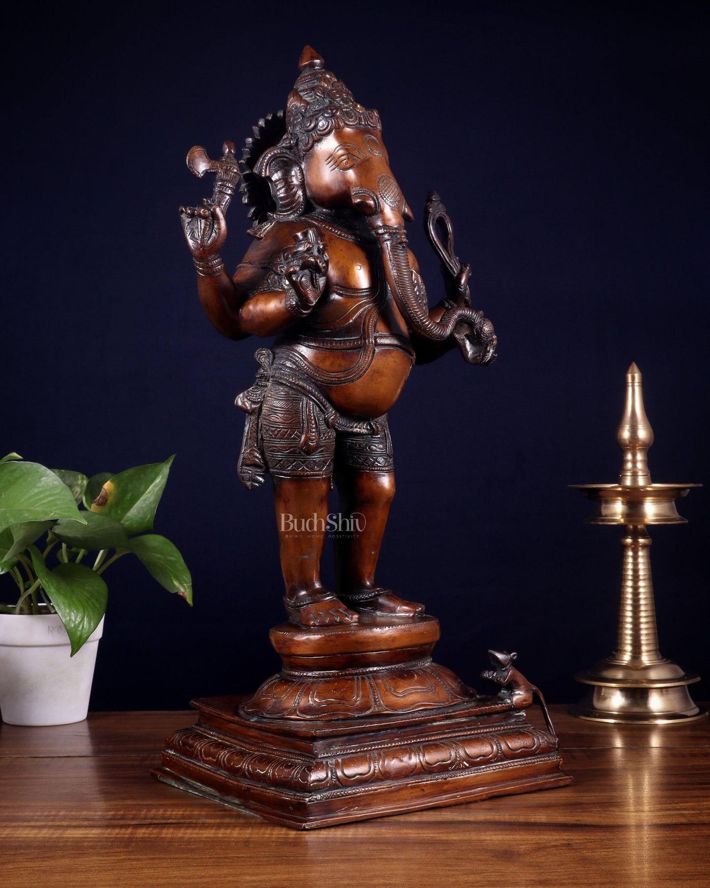Brass Lord Ganesha Statue - 20 Inches | Antique Bronze Finish - Budhshiv.com