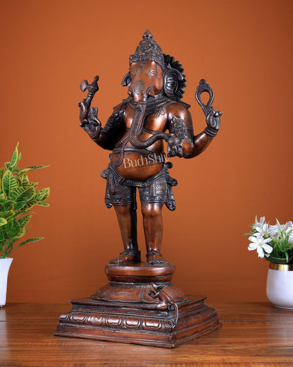 Brass Lord Ganesha Statue - 20 Inches | Antique Copper tone - Budhshiv.com