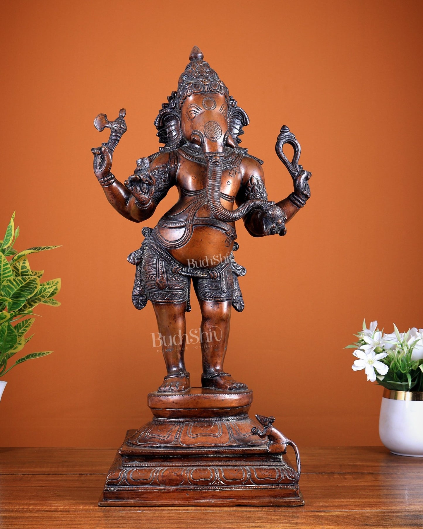 Brass Lord Ganesha Statue - 20 Inches | Antique Copper tone - Budhshiv.com