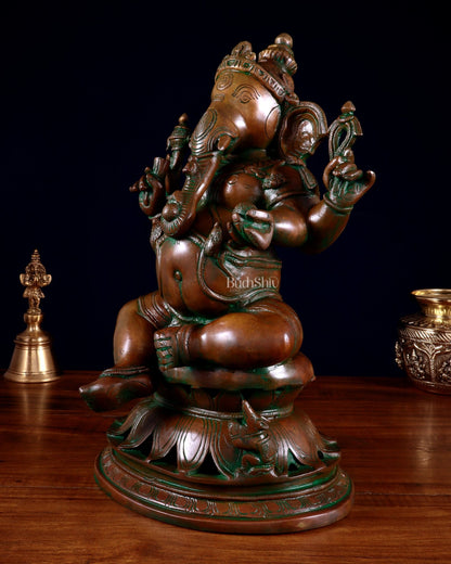 Brass Lord Ganesha Statue on Lotus Base chola style – 14” - Budhshiv.com
