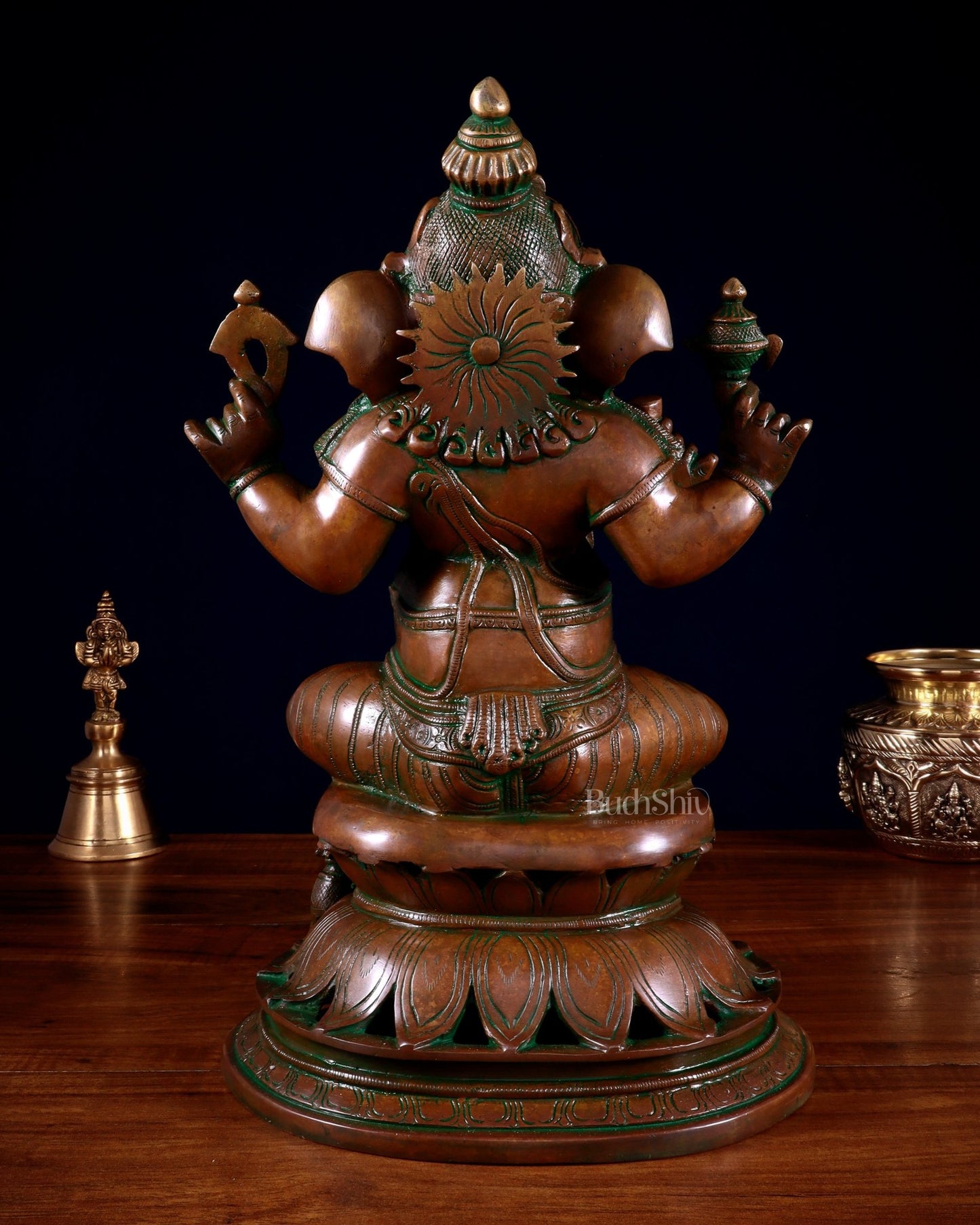 Brass Lord Ganesha Statue on Lotus Base chola style – 14” - Budhshiv.com