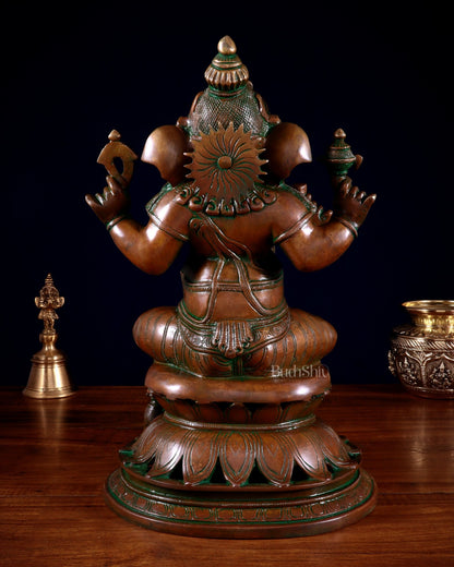 Brass Lord Ganesha Statue on Lotus Base chola style – 14” - Budhshiv.com