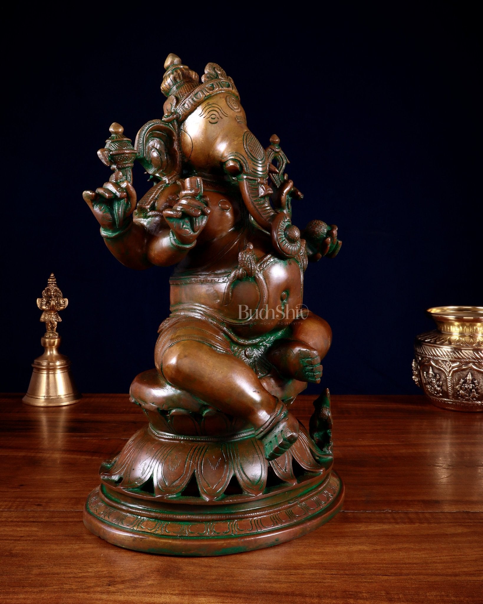 Brass Lord Ganesha Statue on Lotus Base chola style – 14” - Budhshiv.com