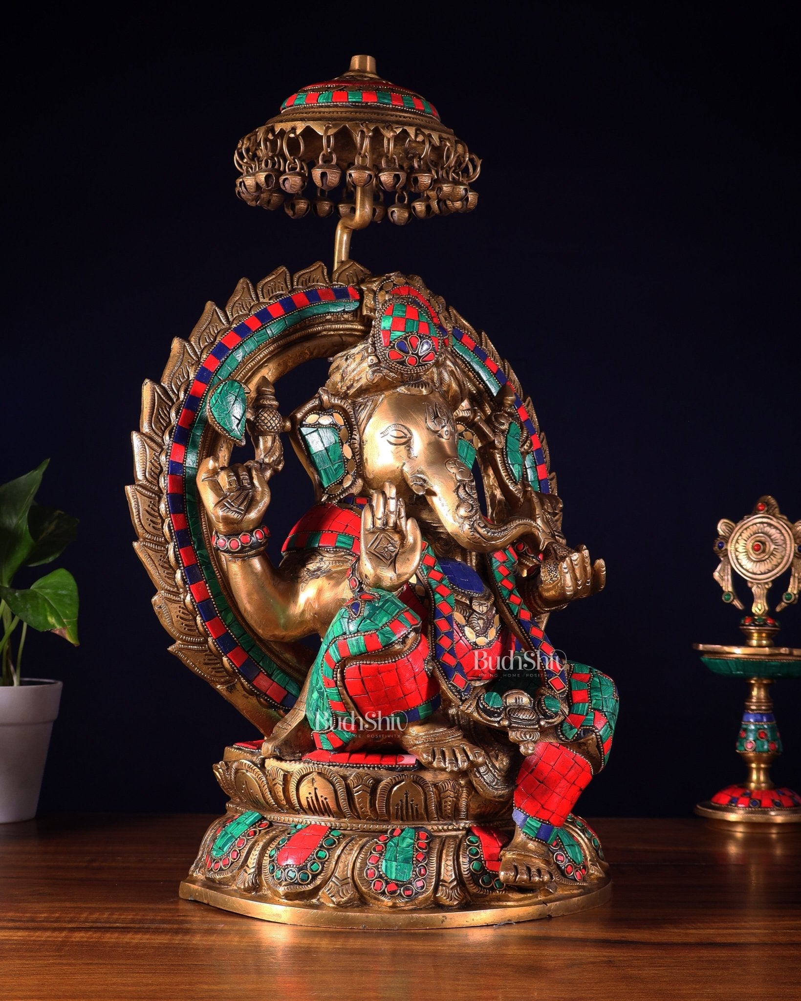 Brass Lord Ganesha Statue Seated on a Throne - 18 inch - Budhshiv.com