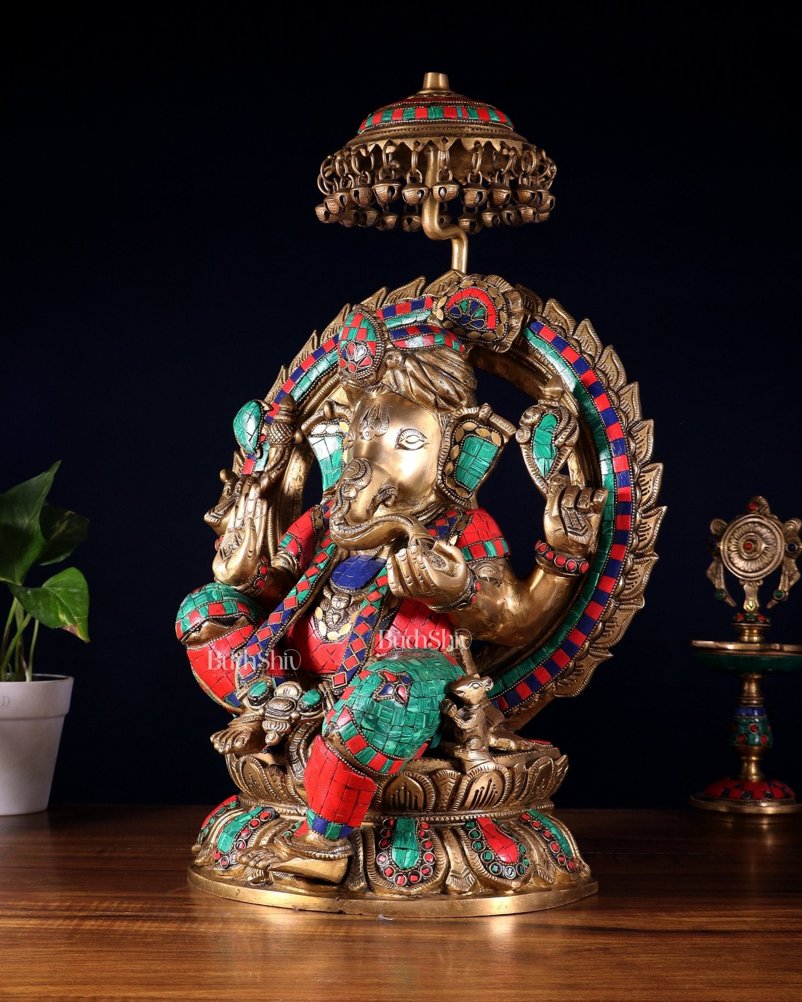 Brass Lord Ganesha Statue Seated on a Throne - 18 inch - Budhshiv.com