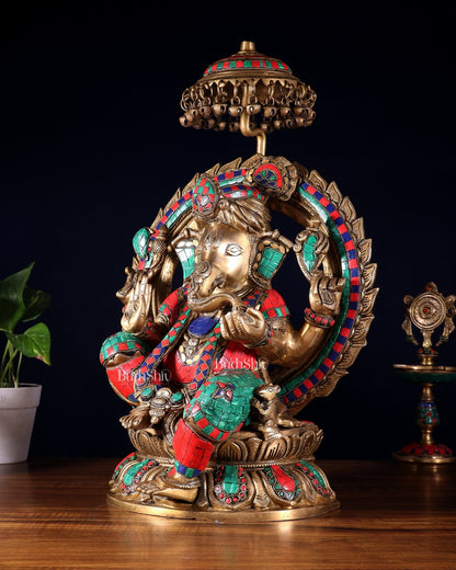 Brass Lord Ganesha Statue Seated on a Throne - 18 inch - Budhshiv.com