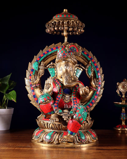 Brass Lord Ganesha Statue Seated on a Throne - 18 inch - Budhshiv.com