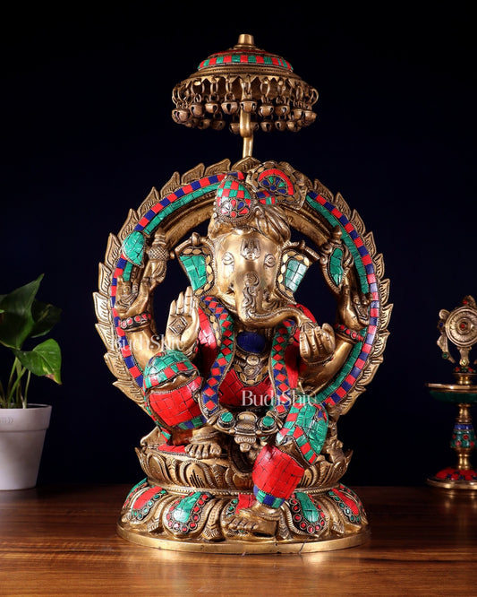 Brass Lord Ganesha Statue Seated on a Throne - 18 inch - Budhshiv.com
