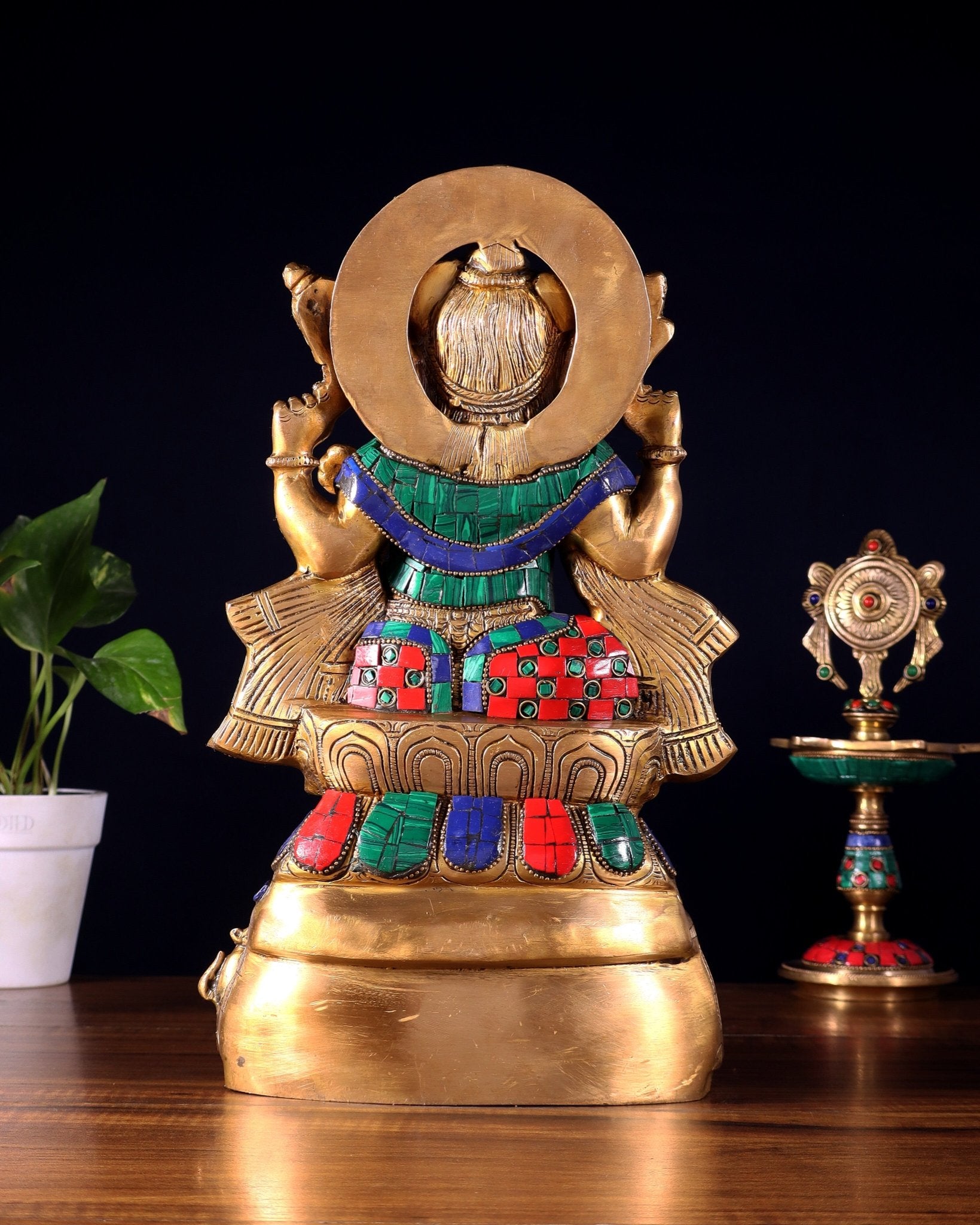 Brass Lord Ganesha Statue Seated on Elephant Throne - 12 Inch - Budhshiv.com