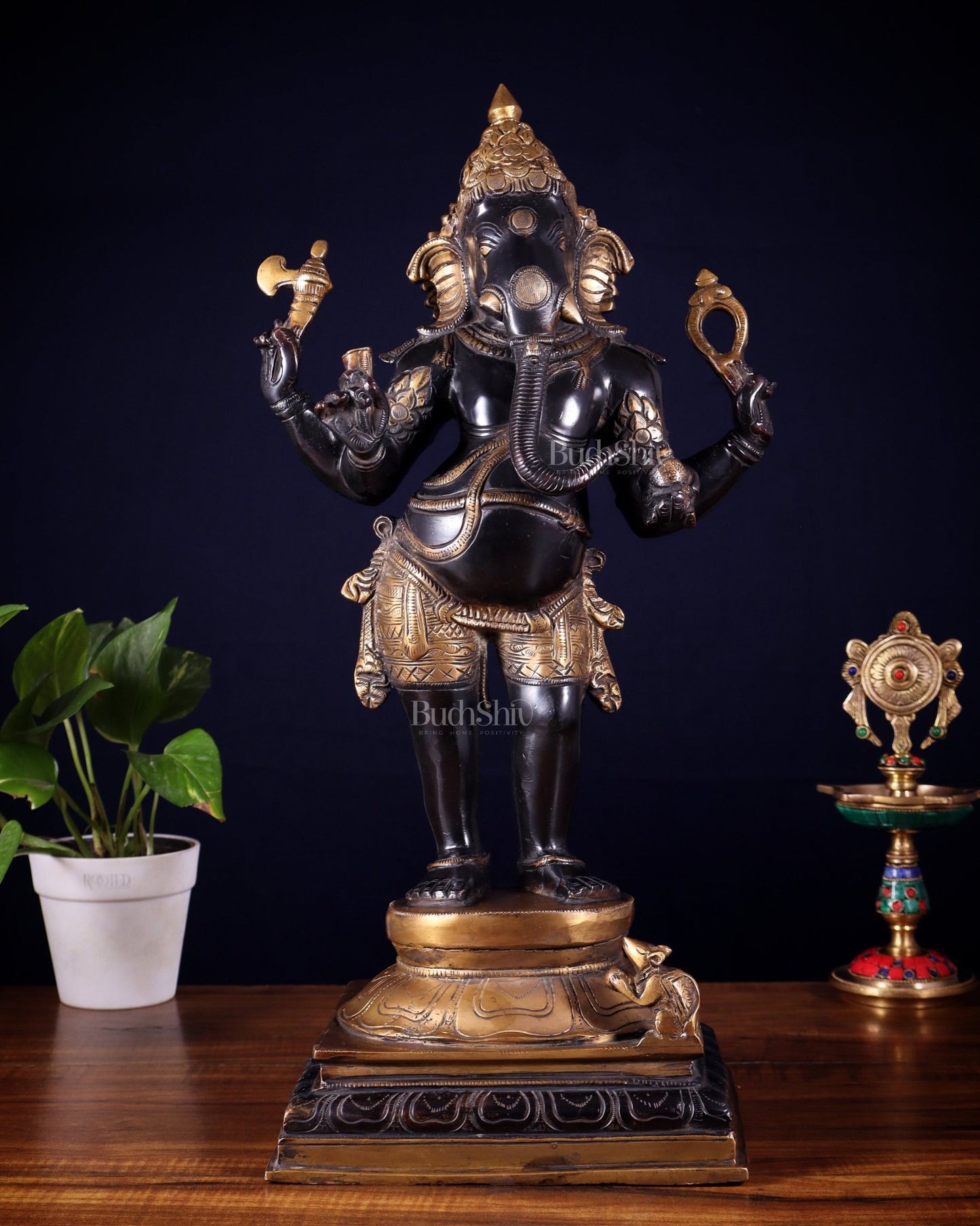 Brass Lord Ganesha Statue standing - 20 Inch black edition - Budhshiv.com