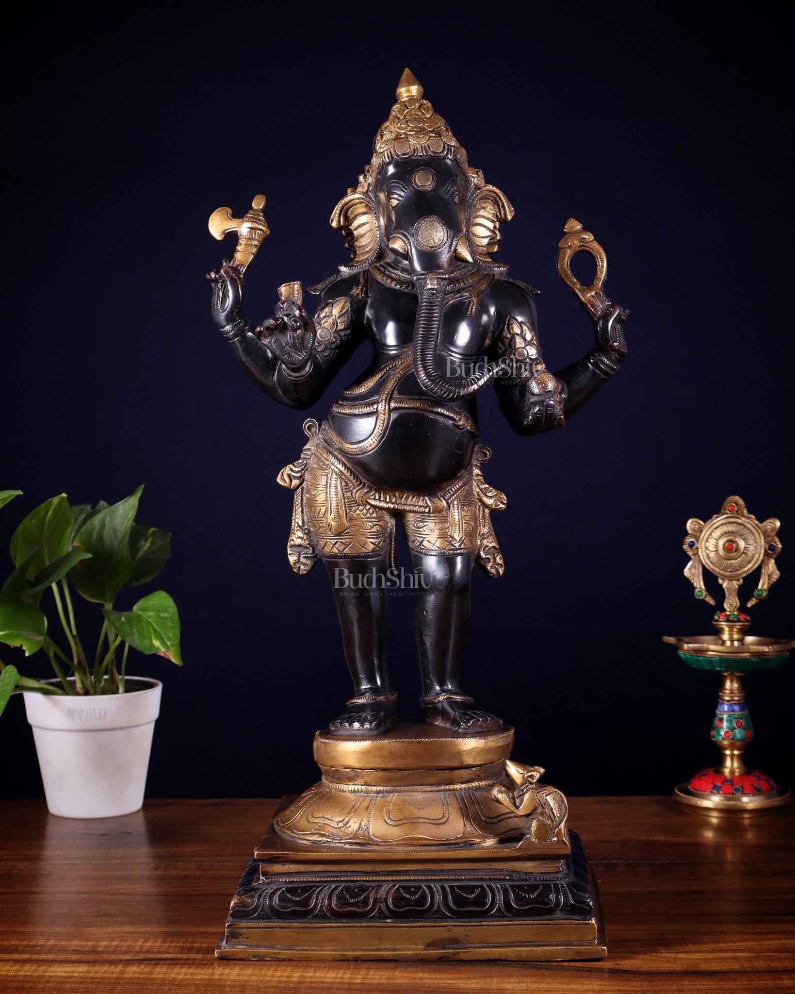 Brass Lord Ganesha Statue standing - 20 Inch black edition - Budhshiv.com