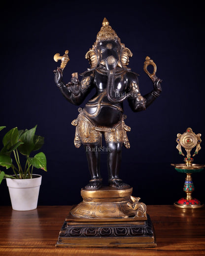 Brass Lord Ganesha Statue standing - 20 Inch black edition - Budhshiv.com