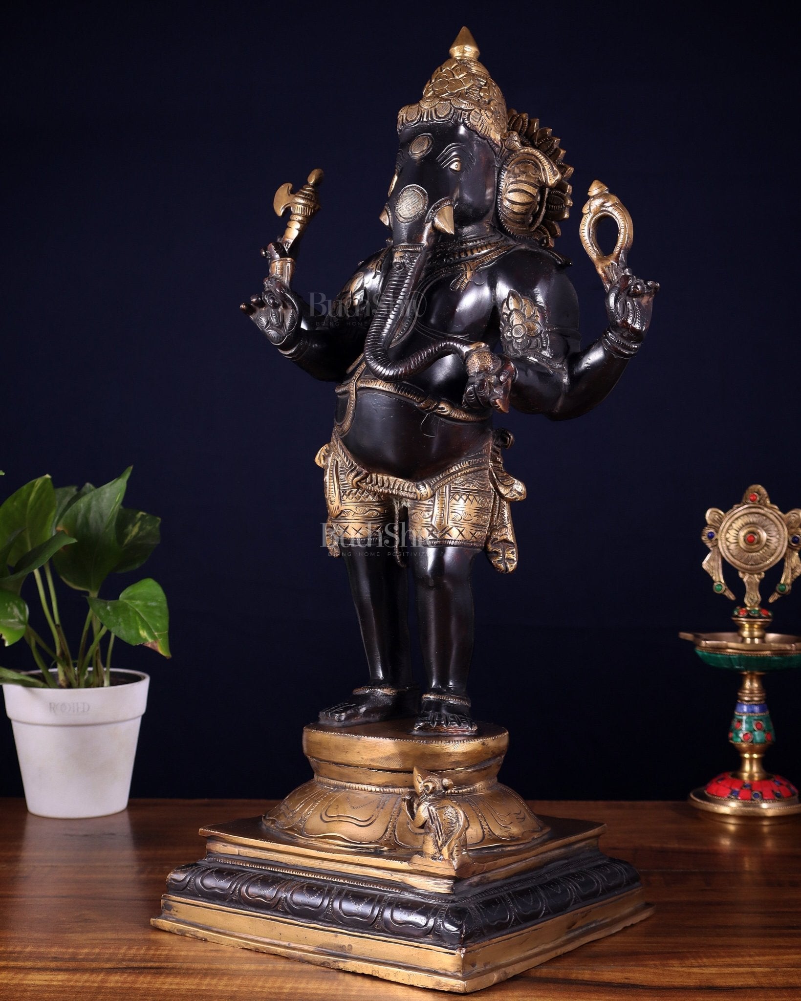Brass Lord Ganesha Statue standing - 20 Inch black edition - Budhshiv.com