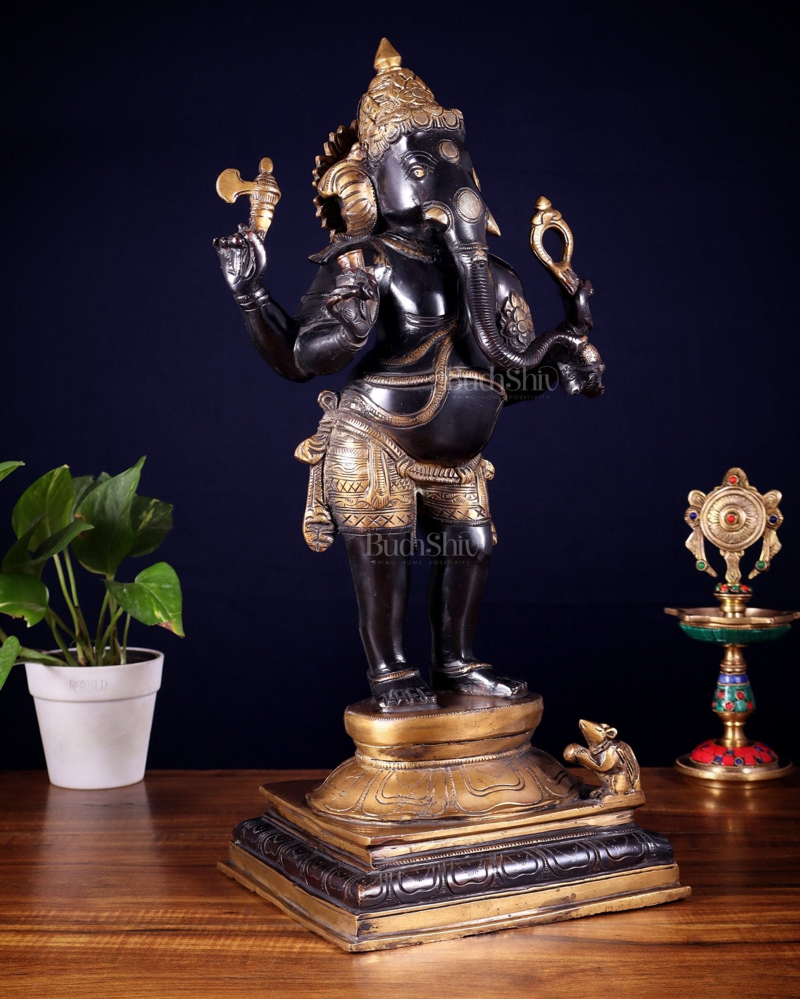 Brass Lord Ganesha Statue standing - 20 Inch black edition - Budhshiv.com