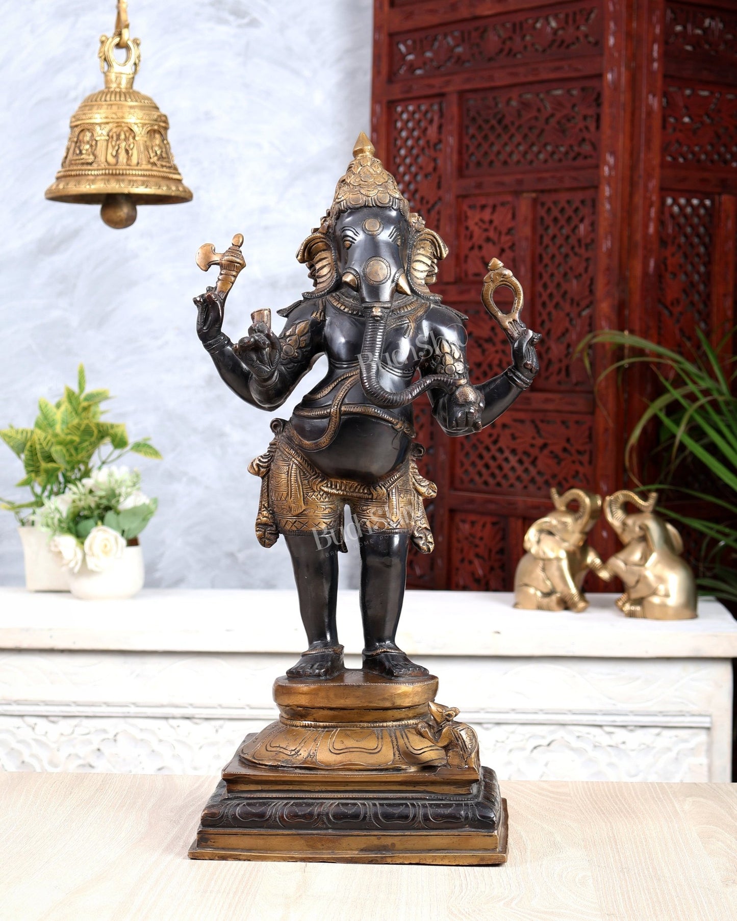 Brass Lord Ganesha Statue standing - 20 Inch black - Budhshiv.com