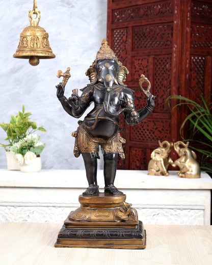 Brass Lord Ganesha Statue standing - 20 Inch black - Budhshiv.com