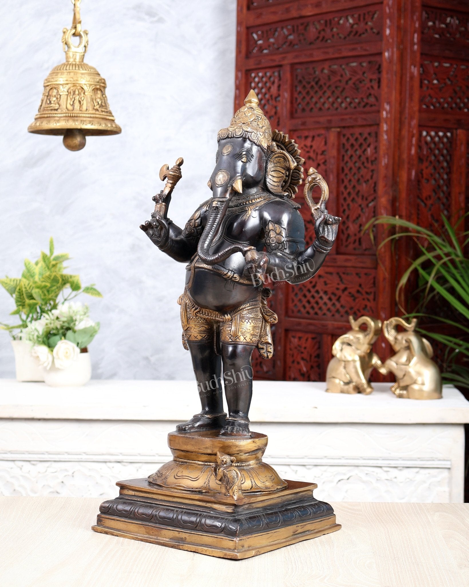 Brass Lord Ganesha Statue standing - 20 Inch black - Budhshiv.com