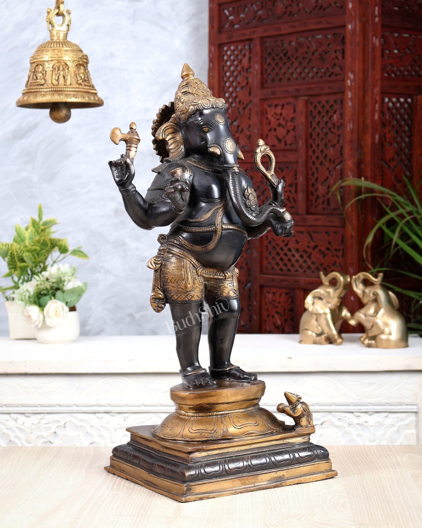 Brass Lord Ganesha Statue standing - 20 Inch black - Budhshiv.com