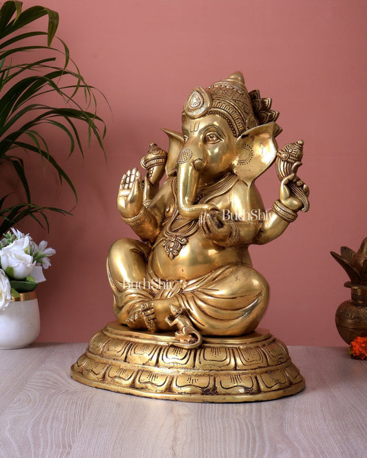 Brass Lord Ganesha Statue – Unique Handcrafted Design (16 Inch) - Budhshiv.com