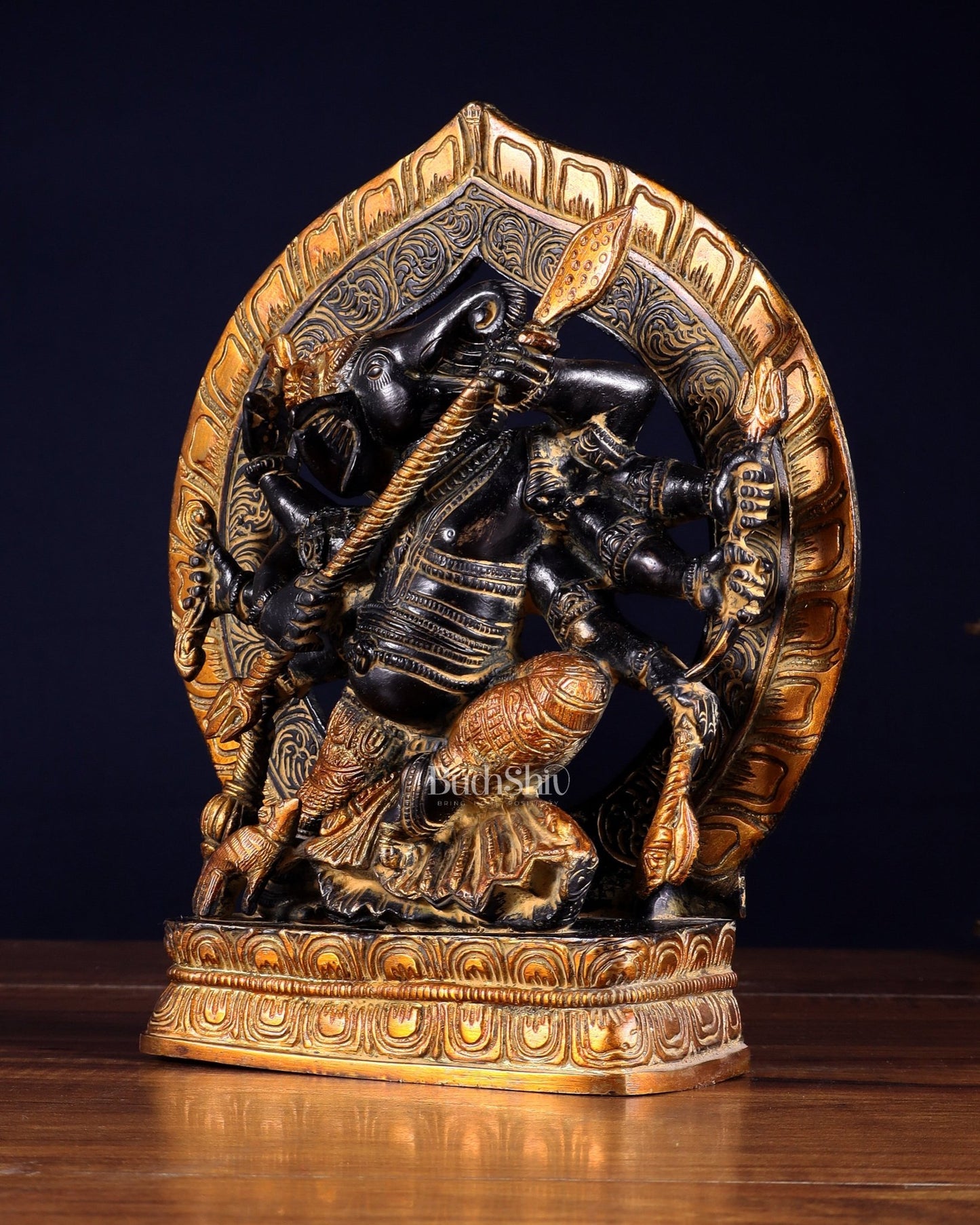 Brass Lord Ganesha Statue with eight Arms 9 inch - Budhshiv.com