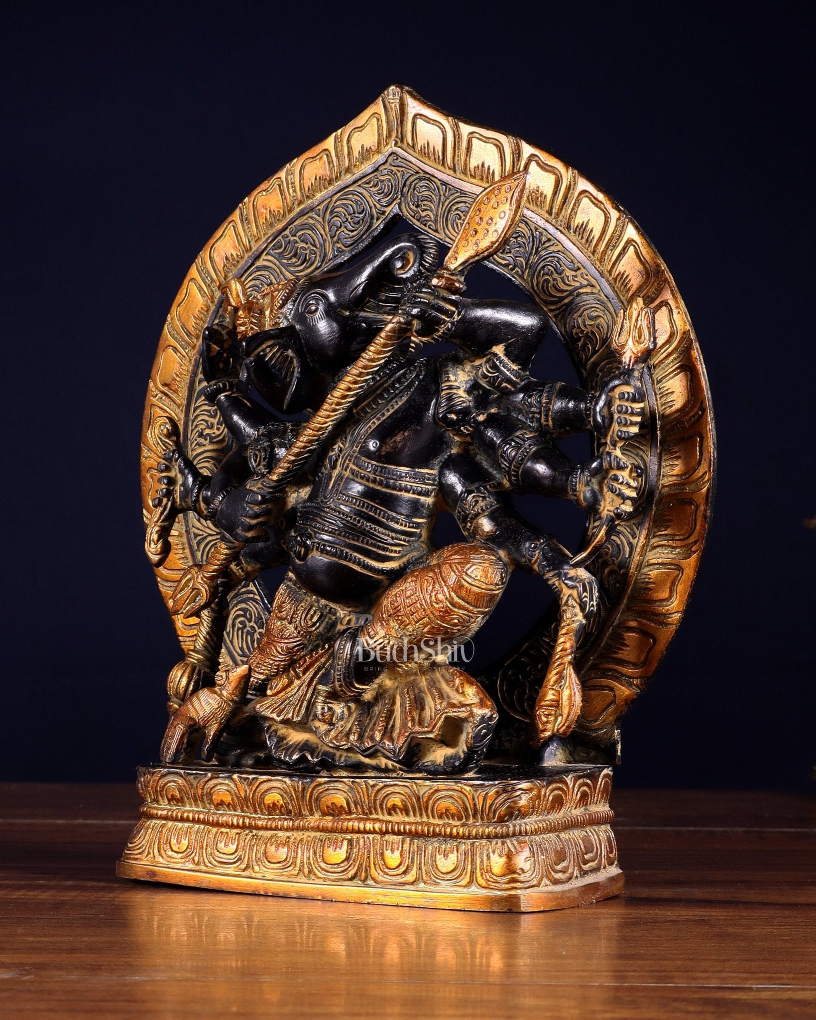 Brass Lord Ganesha Statue with eight Arms 9 inch - Budhshiv.com