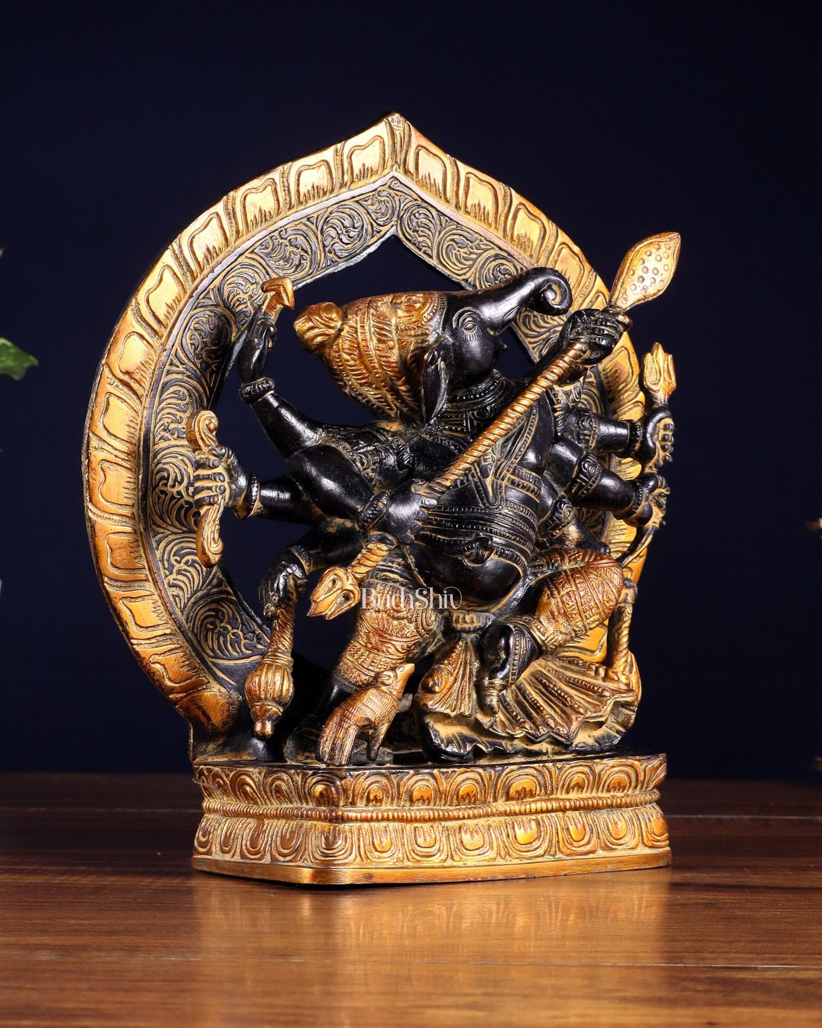 Brass Lord Ganesha Statue with eight Arms 9 inch - Budhshiv.com