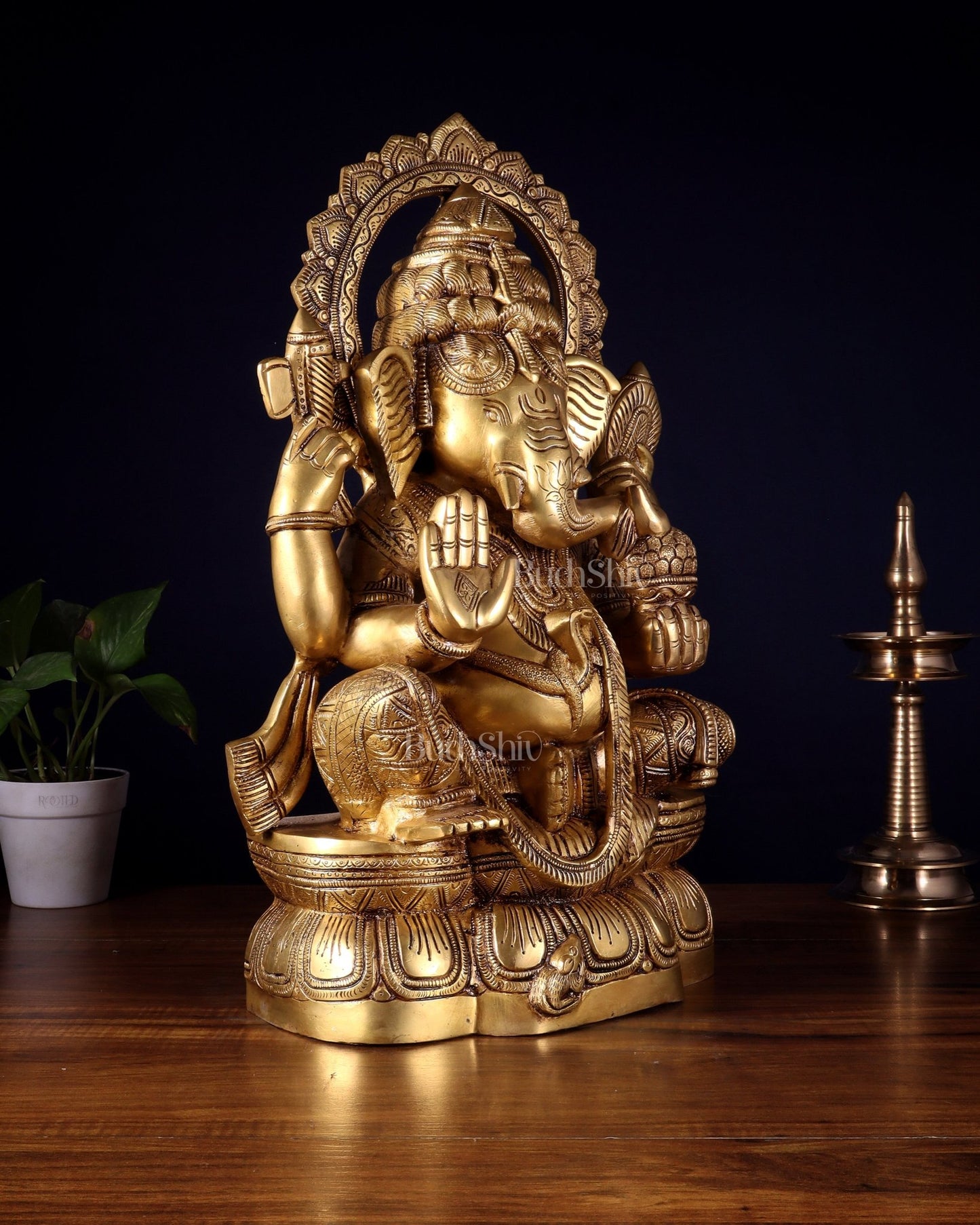 Brass Lord Ganesha Statue with Enhanced Carvings – Divine Elegance 20" - Budhshiv.com