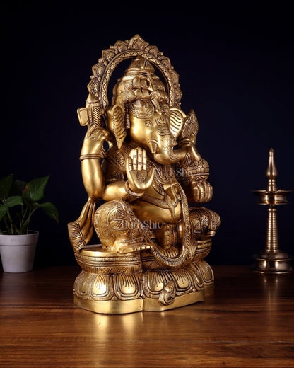Brass Lord Ganesha Statue with Enhanced Carvings – Divine Elegance 20" - Budhshiv.com