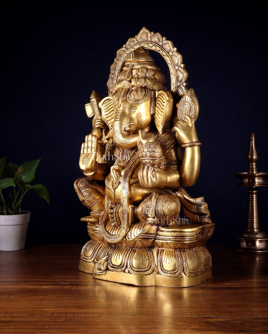 Brass Lord Ganesha Statue with Enhanced Carvings – Divine Elegance 20" - Budhshiv.com