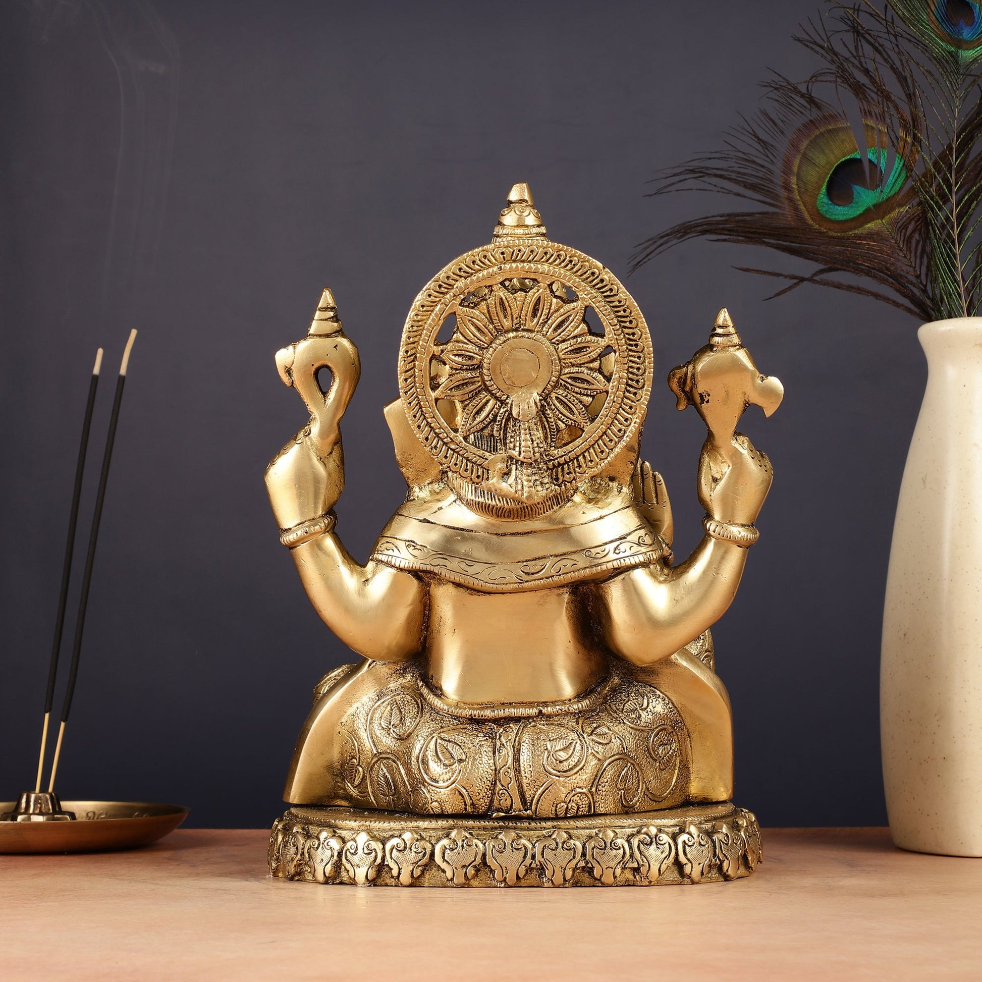 Brass Lord Ganesha Statue with Oval Base 10" - Budhshiv.com