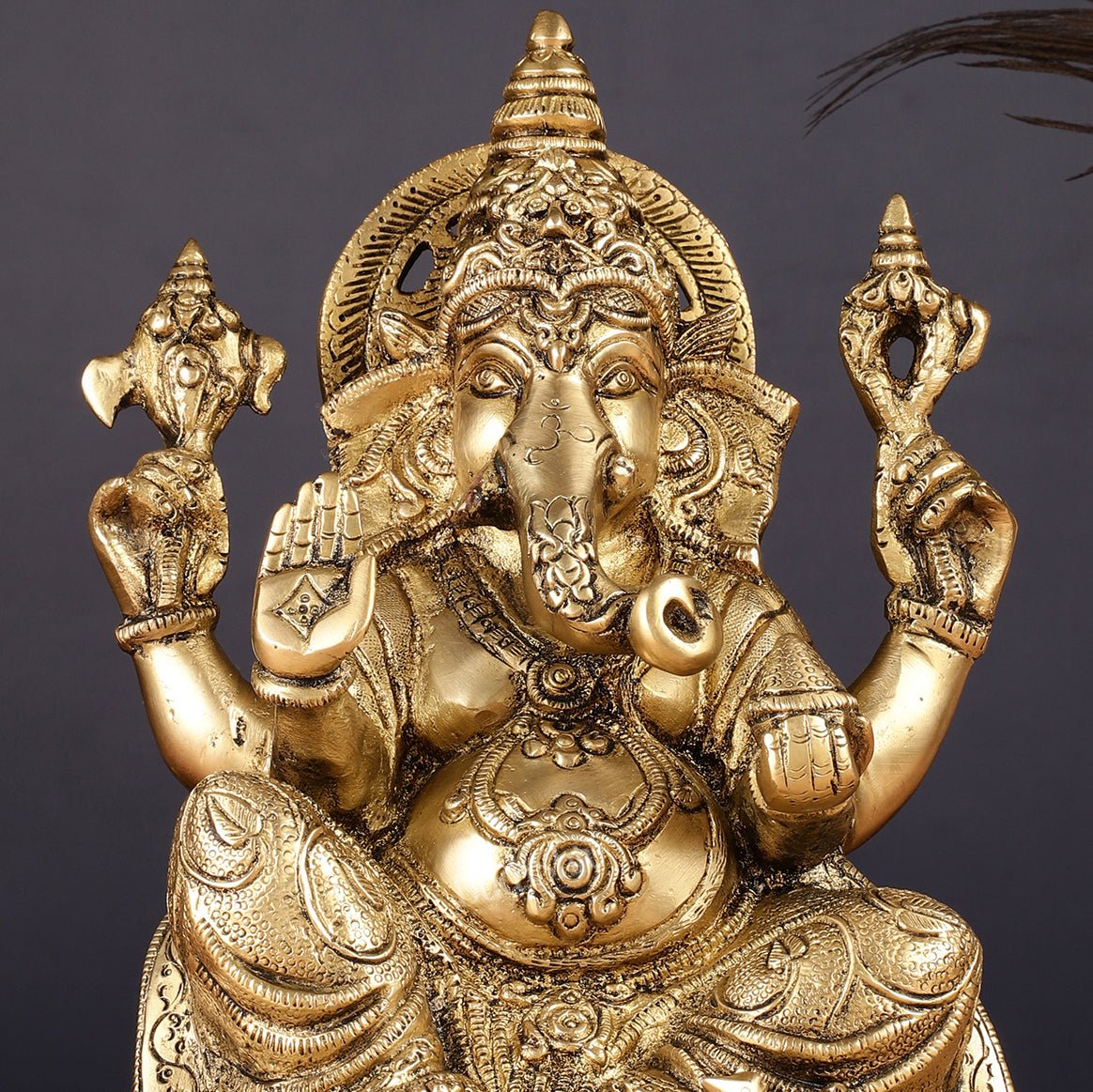 Brass Lord Ganesha Statue with Oval Base 10" - Budhshiv.com