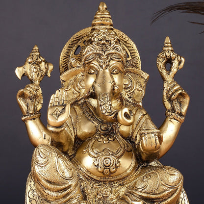 Brass Lord Ganesha Statue with Oval Base 10" - Budhshiv.com